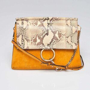 Chloe Yellow/Brown Suede and Snakeskin Medium Faye Shoulder Bag